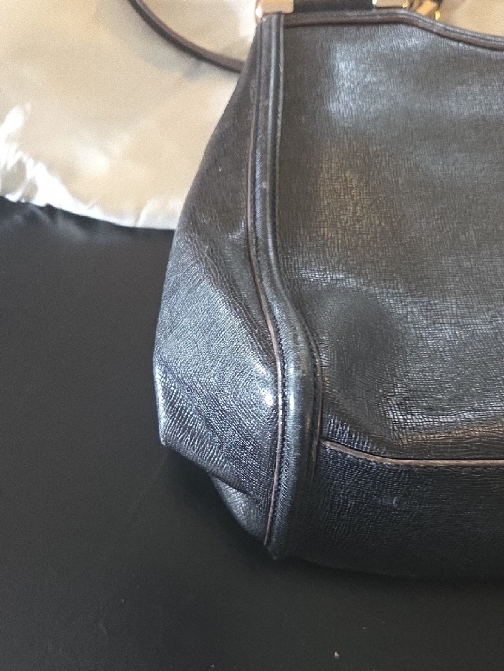 Vintage Coach Black Leather Satchel with Silver Chain Accents - Picture 6 of 13
